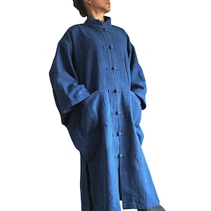 ChomThong Hand Woven Cotton With Thick Yarns Chinese Collar Loose Kimono Coat (JFS-065-03)