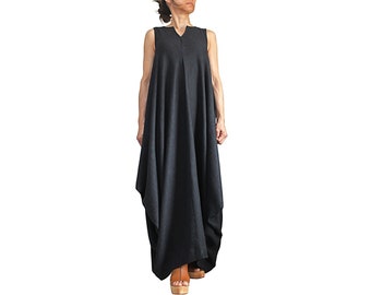 Soft Hemp Drape Sleeveless Long Dress (DNN-101)