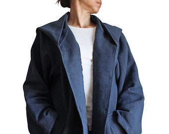 ChomThong Hand Woven Cotton Hooded Loose Coat (JFS-125-03)