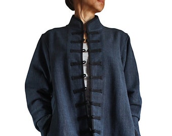 ChomThong Hand Woven Cotton Chinese Collar Long Jacket (JFS-119)