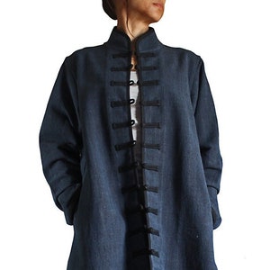 ChomThong Hand Woven Cotton Chinese Collar Long Jacket (JFS-119)