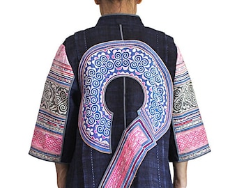 Vintage Hmong Embroidered Indigo Hemp Coat (JHM-015-07,08)