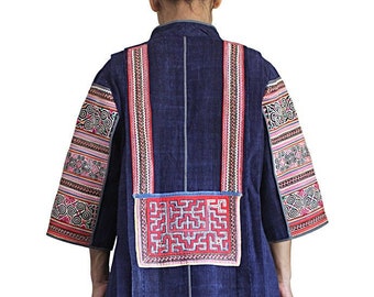 Vintage Hmong Embroidered Indigo Hemp Coat (JHM-015-02,03)