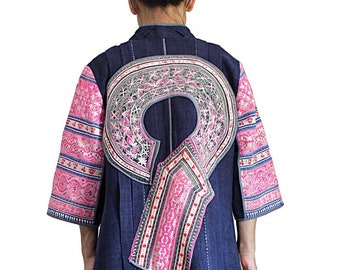Vintage Hmong Embroidered Indigo Hemp Coat (JHM-015-05,06)