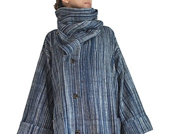 ChomThong Hand Woven Cotton With Thick Yarns Loose Fit Wrap Neck Coat (JFS-175-03)