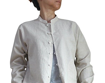Linen Cotton Standing Collar Blouse Jacket (BFS-177-02)