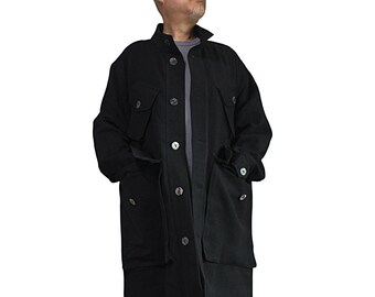 ChomThong Hand Woven Cotton Standing Collar Large Pockets Coat (JFS-168-01)