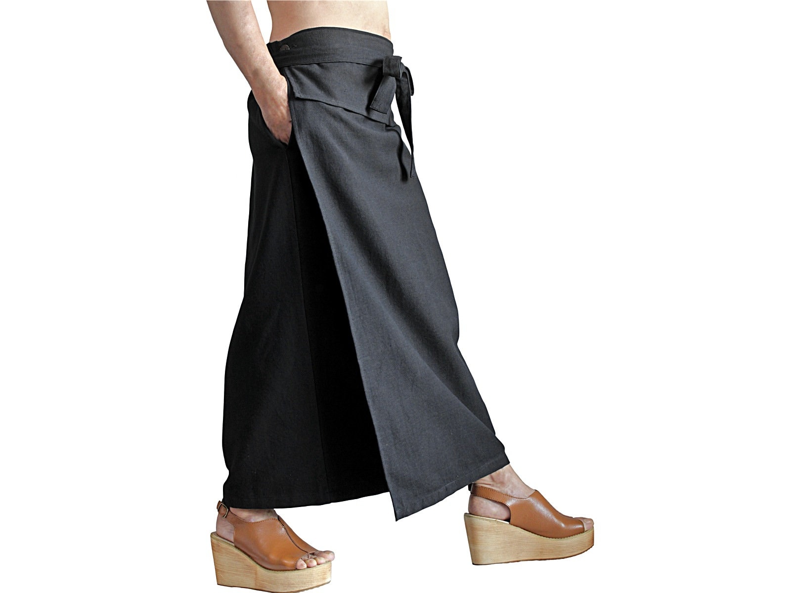 ChomThong Hand Woven Cotton Kimono Style Wrap Skirt (SFS-021-01) No Extra Customs Fees to US(DDP Shipping)