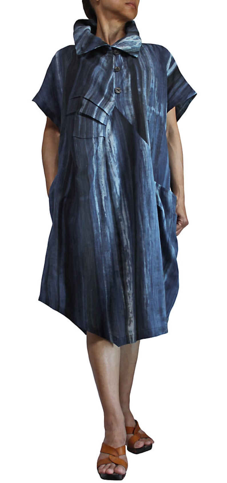 DRL-005 Natural Indigo Dyed Long Tunic Dress