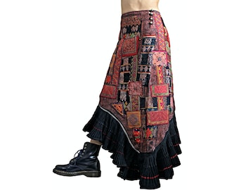 Vintage Hmong Embroidered Patchwork Hemp Mermaid Skirt (SHM-005)