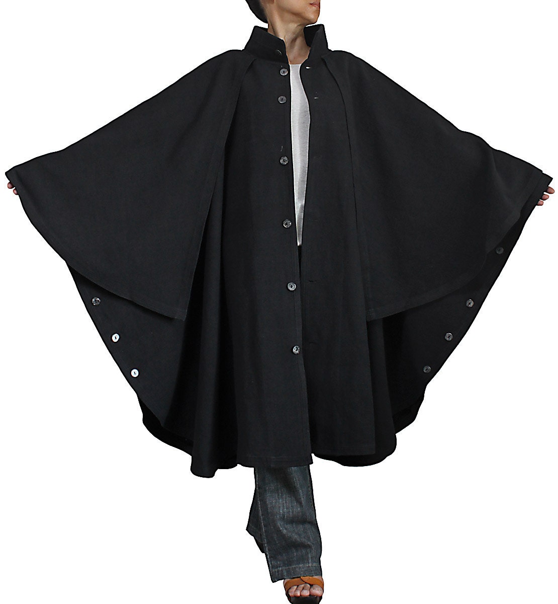 ChomThong Hand Woven Cotton Cape Cloak with Raised Collar (JFS-130-01)