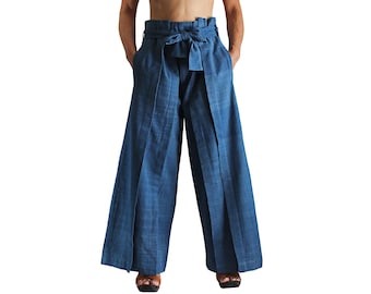 ChomThong Hand Woven Cotton Hakama Style Pants (PFS-039M) No Extra Customs Fees to US(DDP Shipping)