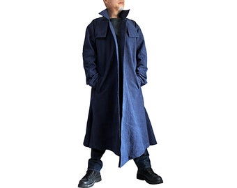 ChomThong Hand Woven Cotton Commander Men's Long Coat  (JFS-178-03)