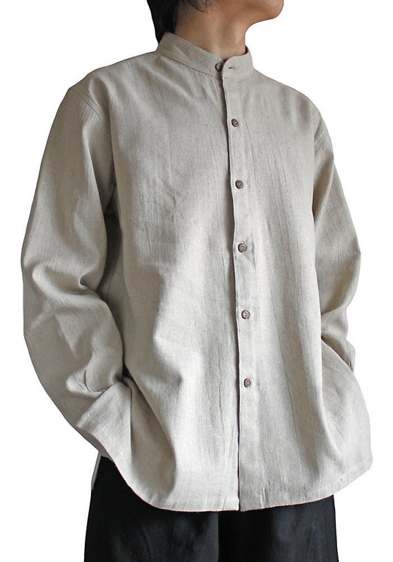 人文 C.O.B. Italian Collar Shirt Marina Yacht Wear - Mens Long sleeve mandarin collar dress