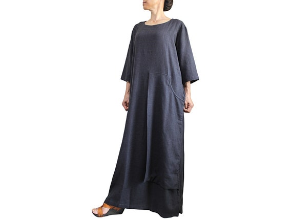 Soft Hemp Loose Long Big Pocket Dress DNN-096-01 | Etsy
