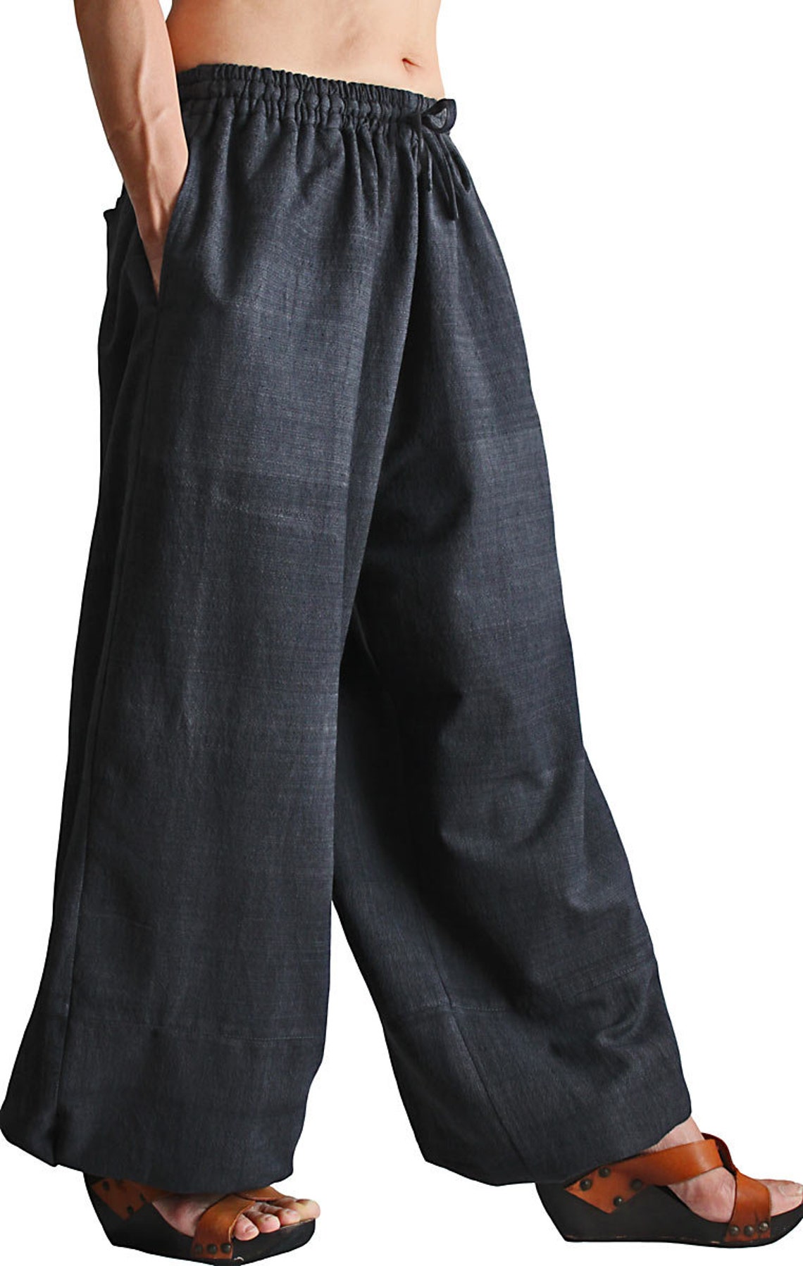 Chomthong Hand Woven Cotton Elastic Hem Loose Pants PFS-042 - Etsy