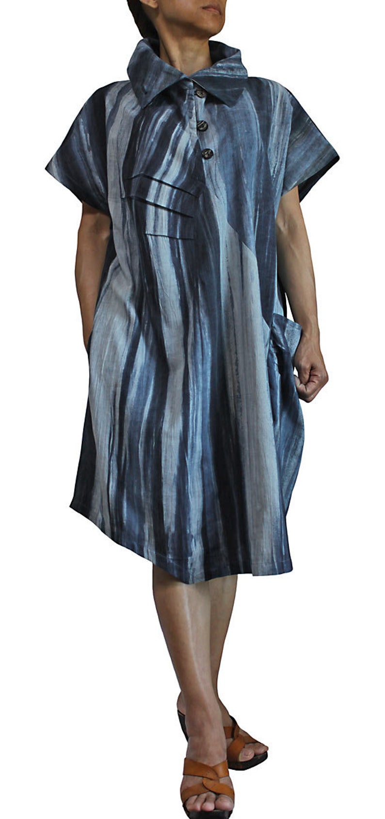 DRL-005 Natural Indigo Dyed Long Tunic Dress