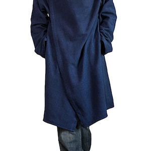 ChomThong Hand Woven Cotton Hooded Wrap Coat (JFS-145) No Extra Customs Fees to US(DDP Shipping) Navy Asian M size