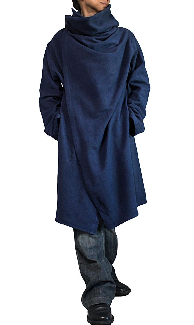 ChomThong Hand Woven Cotton Hooded Wrap Coat (JFS-145) No Extra Customs Fees to US(DDP Shipping) Navy Asian M size