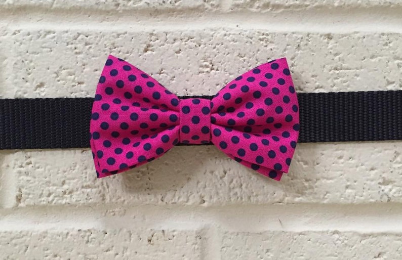 Dog Bow / Bow Tie Hot Pink w Navy Polka Dots Etsy