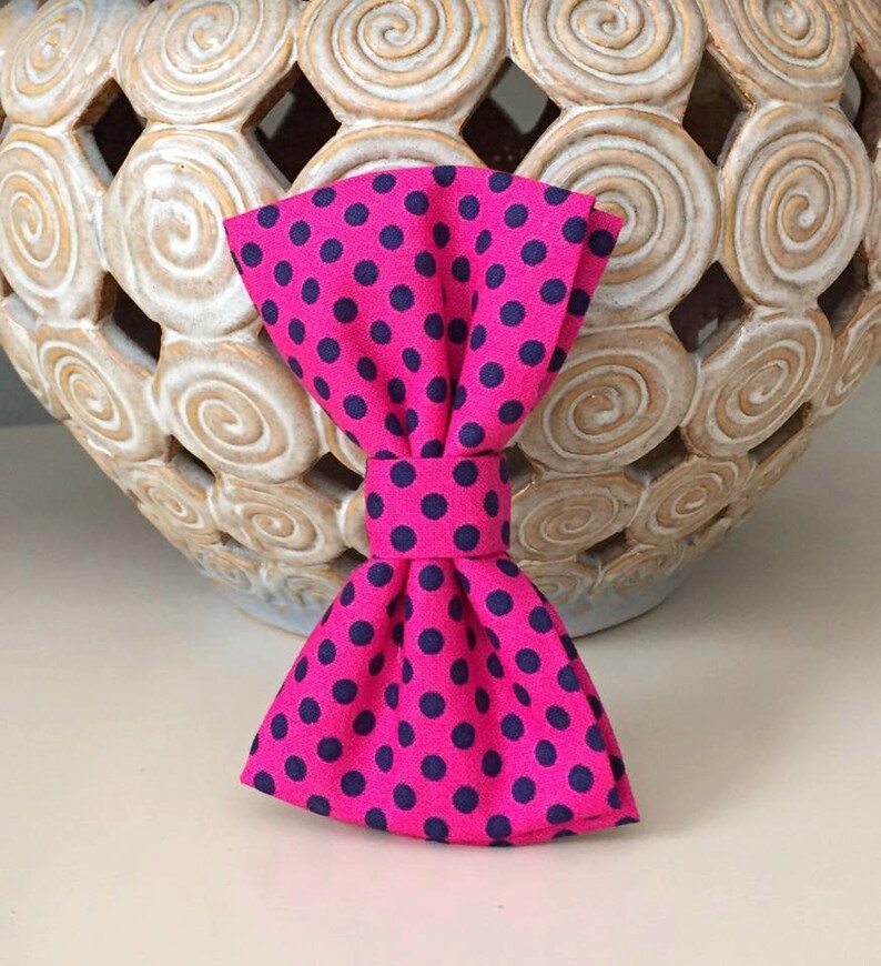Dog Bow / Bow Tie Hot Pink w Navy Polka Dots | Etsy
