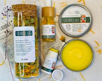 Ringelblumen-Hautpflege |  Schwangerschaft | Natürliche Mama | Gesunde Mütter | Neue Mutter Geschenkset | Selbstfürsorge | Kräuteröl, Lippenbalsam, Handsalbe