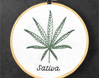 Funny Marijuana Embroidery Hoop Art, “Sativa” Wall Decor, Stoner Gift