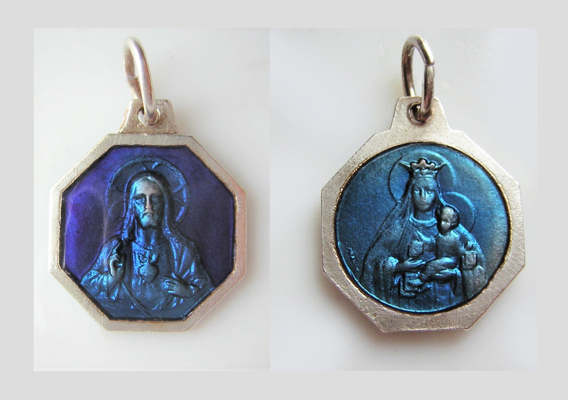 Notre Dame Du Mont Carmel/ Coeur Sacré de Jésus/Petite Médaille Religieuse Ancienne, Vierge Marie, É