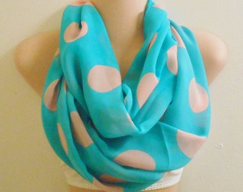 Polka Dot Chiffon Infinity Scarf: Light Blue & Pink