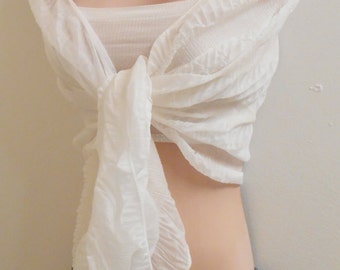 White Infinity Scarf: Stretchy Jersey Knit Shawl, Head Covering