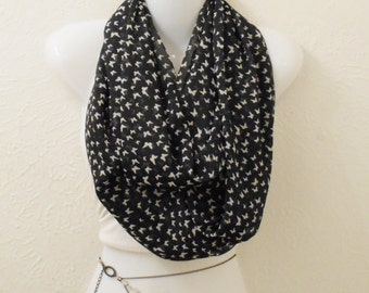 Butterfly Infinity Scarf: Black & White Crinkle Georgette