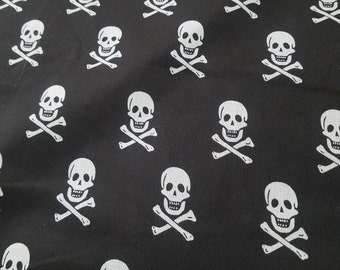 Cotton Fabric, Per Yard, Cloth, Black, Skull Print