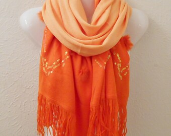 Orange Knit Infinity Scarf: Chunky Wool Blend Winter Scarf