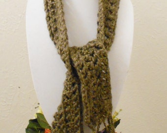 Hand Crocheted Chunky Cowl Scarf: Brown Wool Blend Neck Warmer