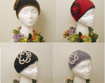 Crochet Flower Headband: Knit Acrylic Ear Warmer