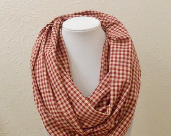 Red Plaid Infinity Scarf: Double Layer Cotton Cowl