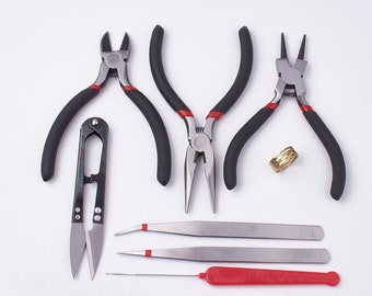 DIY Jewelry Tool Set: Pliers, Tweezers, Crochet Hook - 8 Pcs