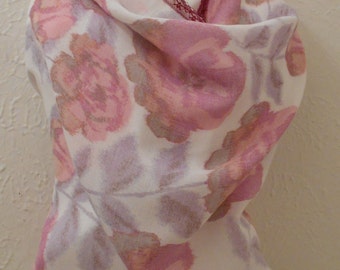 Floral Scarf: White Cotton Blend with Lace Edges