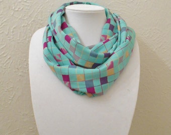 Silky Infinity Scarf: Square Print Fashion Loop Scarf