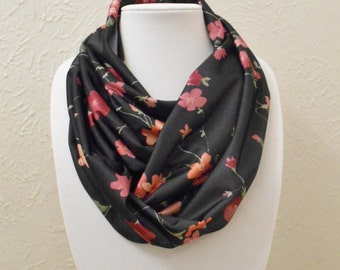 Floral Infinity Scarf: Black Jersey Loop Scarf