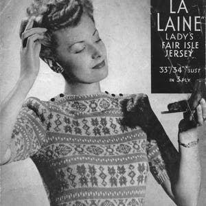 1940s Knitting Pattern for Womens Fair Isle Jumper La Laine Dasha Digital PDF image 1