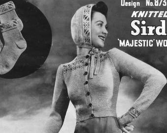 1940s Knitting Pattern for Ladies Fair Isle set, cardigan, gloves, stockings, hood - Digital PDF