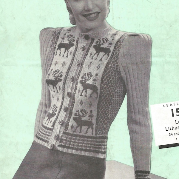 1940s Knitting Pattern for Womens Lithuanian Cardigan / Jacket - Copleys 1593 - Digital PDF