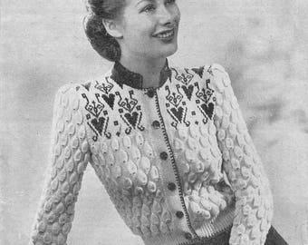 1940s Knitting Pattern for Womens Tyrolean Cardigan / Vest / Jacket - 32-34 in bust  - Digital PDF