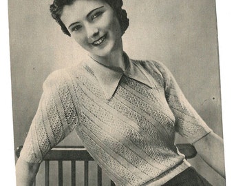 1940s Knitting Pattern for Womens Lace Blouse / Jumper - 37 38 in bust - Digital PDF