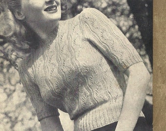 1940s Knitting Pattern for Womens Jumper / Pullover in Lace Stitch Short Sleeve - 36 in Bust - Digital PDF