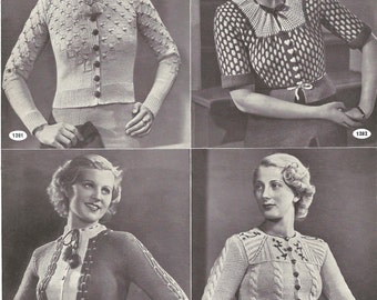 1930s Knitting Pattern magazine for 8 Womens Mens Tyrolean style Cardigans / Jumpers / Cape - Digital PDF