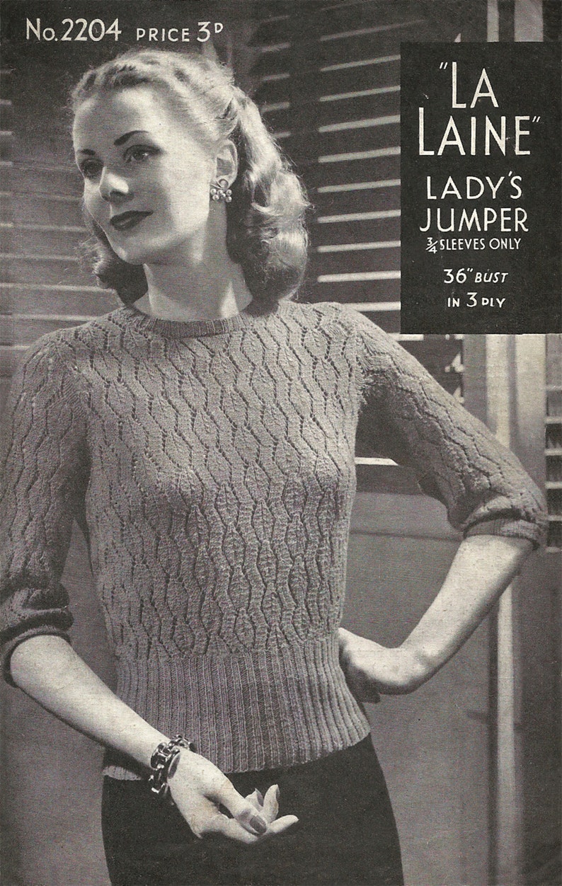 1940s Knitting Pattern for Womens Lace Jumper / Blouse 3/4 - Etsy