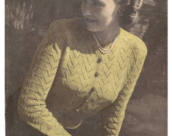 1940s Knitting Pattern for Ladies Jumper Cardigan in Lace Chevron Stitch - 38 in bust - Digital PDF