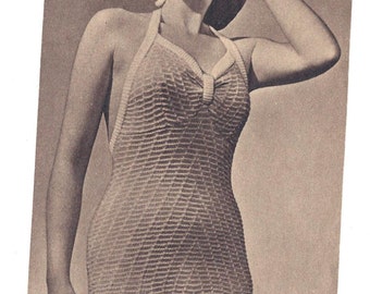 1940s Knitting Pattern for Womens swimsuit / bathing suit - 35.5 bust - Digital PDF